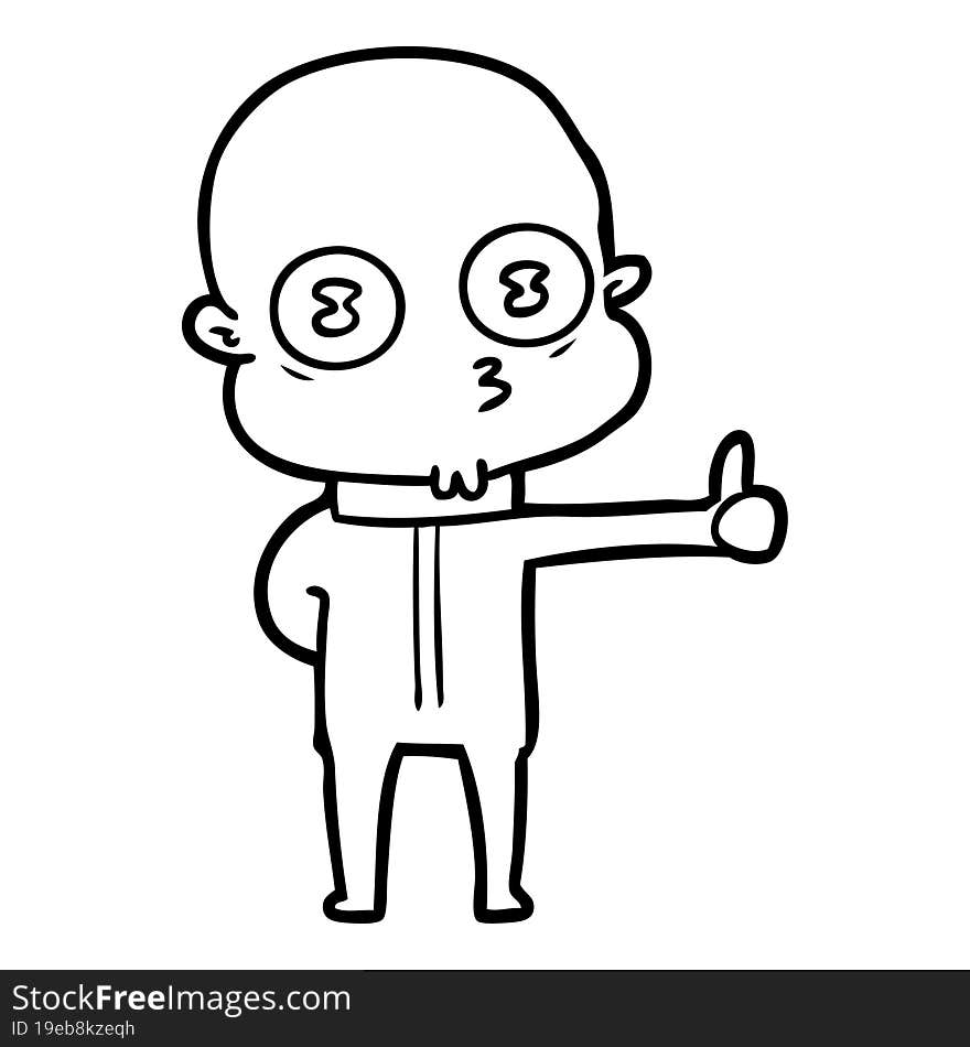 cartoon weird bald spaceman giving thumbs up. cartoon weird bald spaceman giving thumbs up