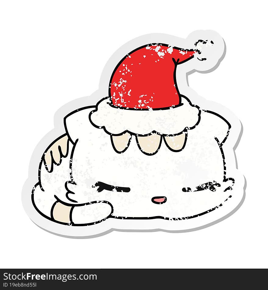 hand drawn christmas distressed sticker cartoon of kawaii cat