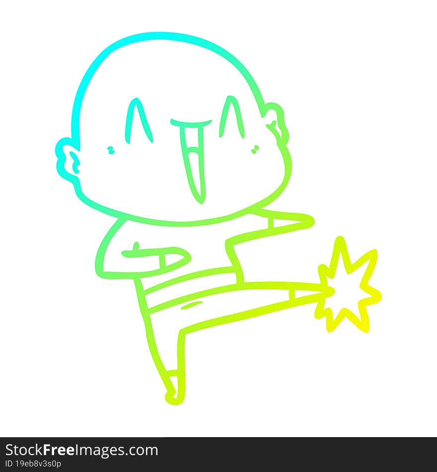 cold gradient line drawing of a happy cartoon bald man