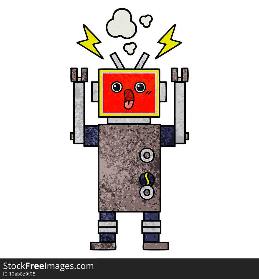 retro grunge texture cartoon robot malfunction