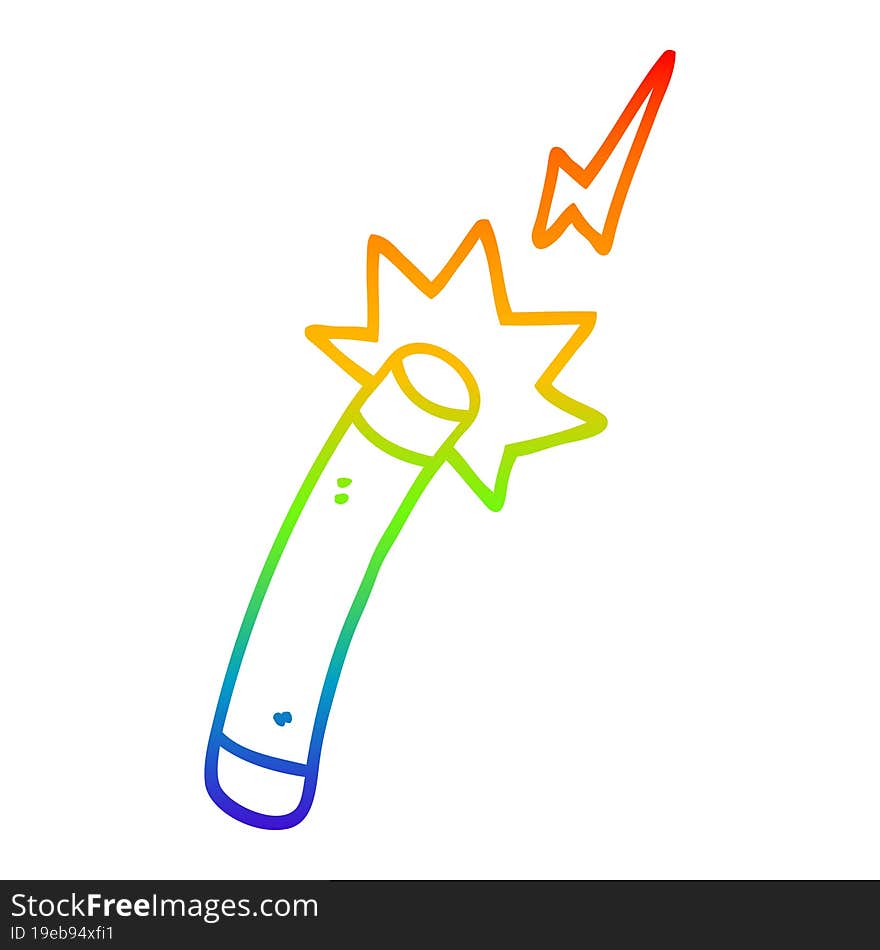 rainbow gradient line drawing of a cartoon magician wand