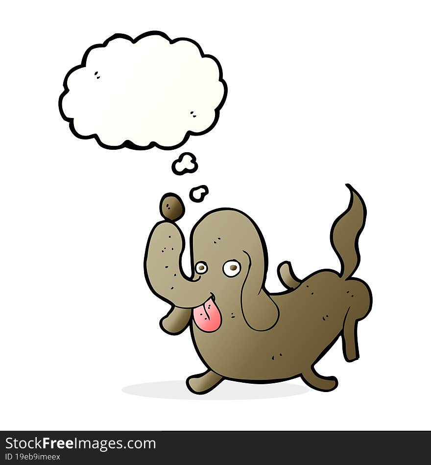 cartoon dog sticking out tongue with thought bubble