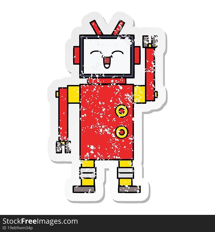 Distressed Sticker Of A Cute Cartoon Robot