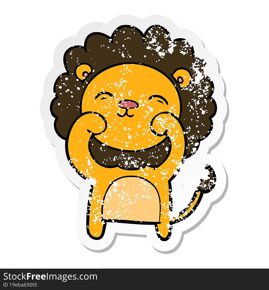 distressed sticker of a cartoon lion