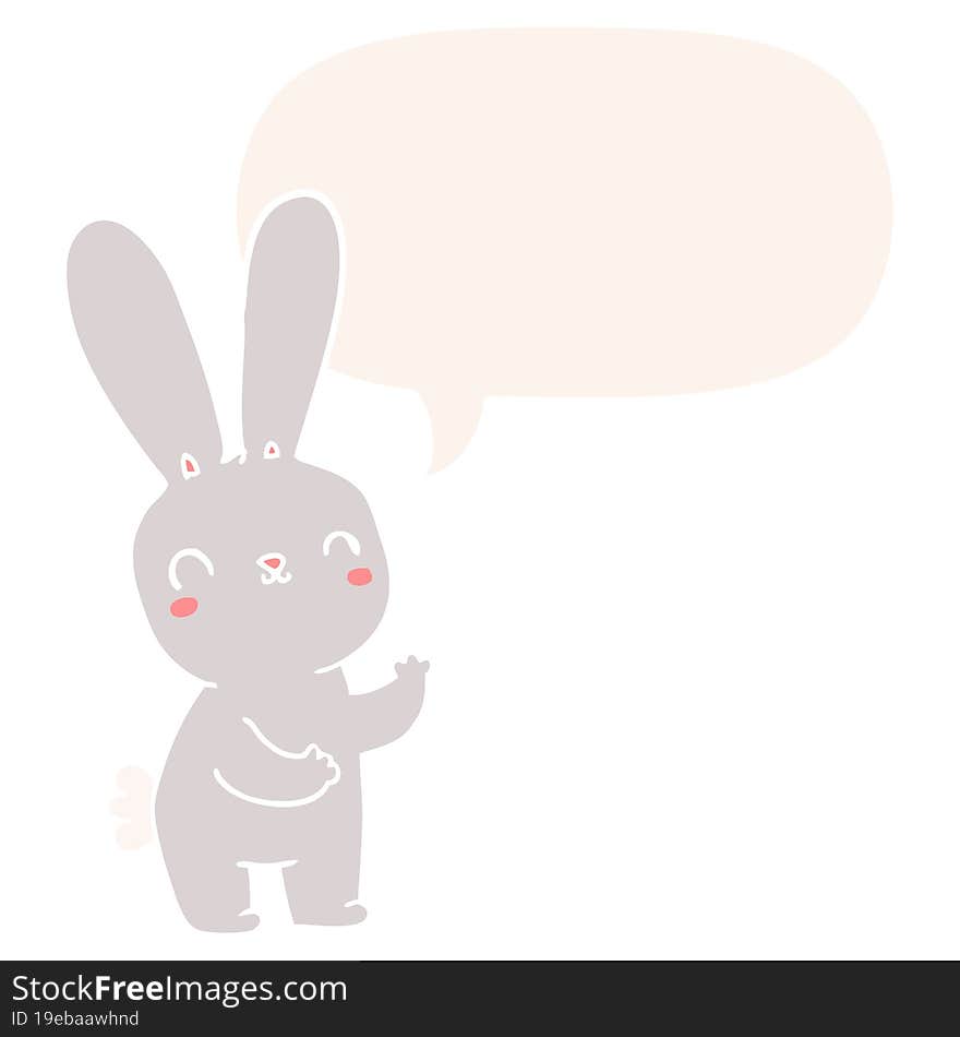 cute cartoon rabbit with speech bubble in retro style