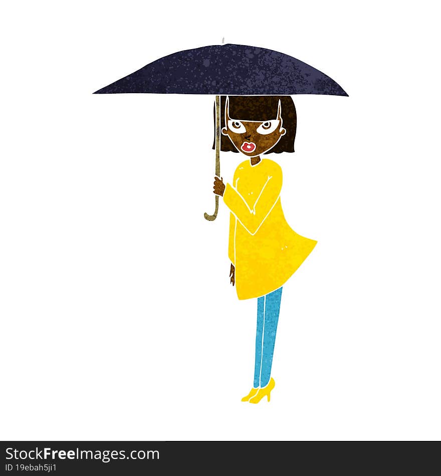 cartoon woman with umbrella