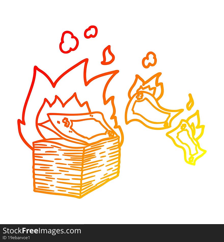 Warm Gradient Line Drawing Burning Money Cartoon