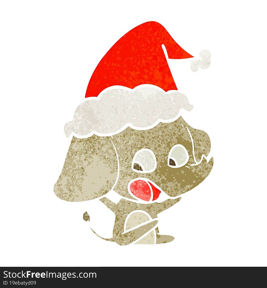 cute hand drawn retro cartoon of a elephant wearing santa hat. cute hand drawn retro cartoon of a elephant wearing santa hat