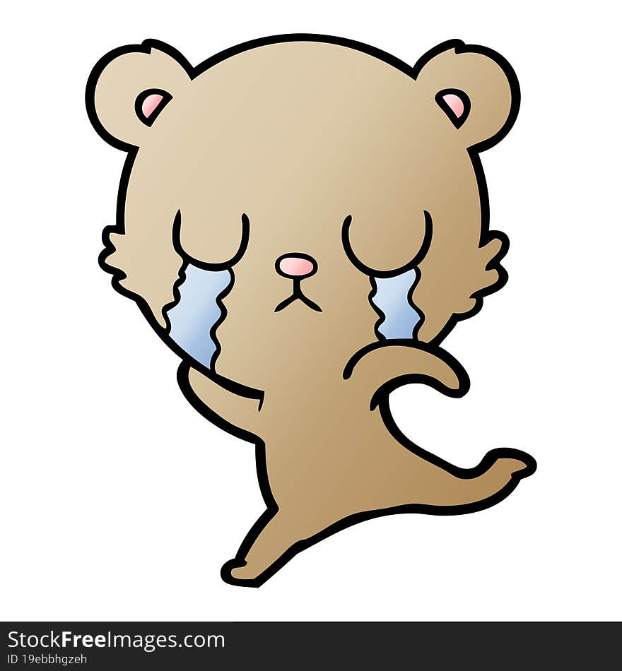 crying cartoon bear running away. crying cartoon bear running away