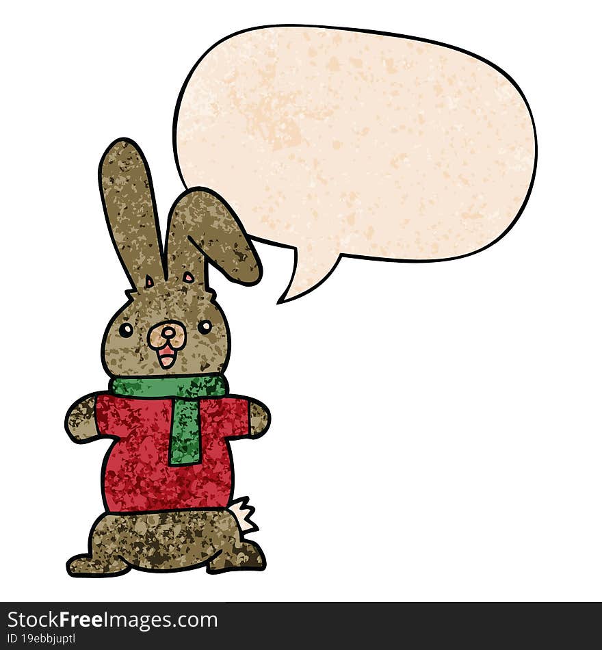 Cartoon Rabbit And Speech Bubble In Retro Texture Style