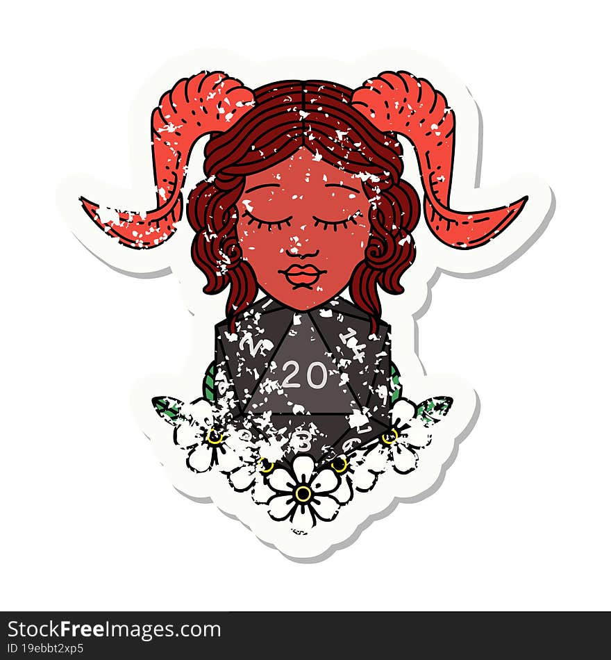 tiefling with natural twenty dice roll grunge sticker