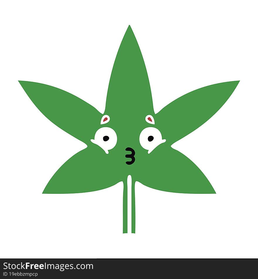 flat color retro cartoon marijuana leaf