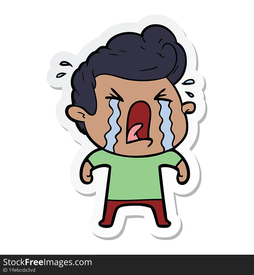 sticker of a cartoon crying man