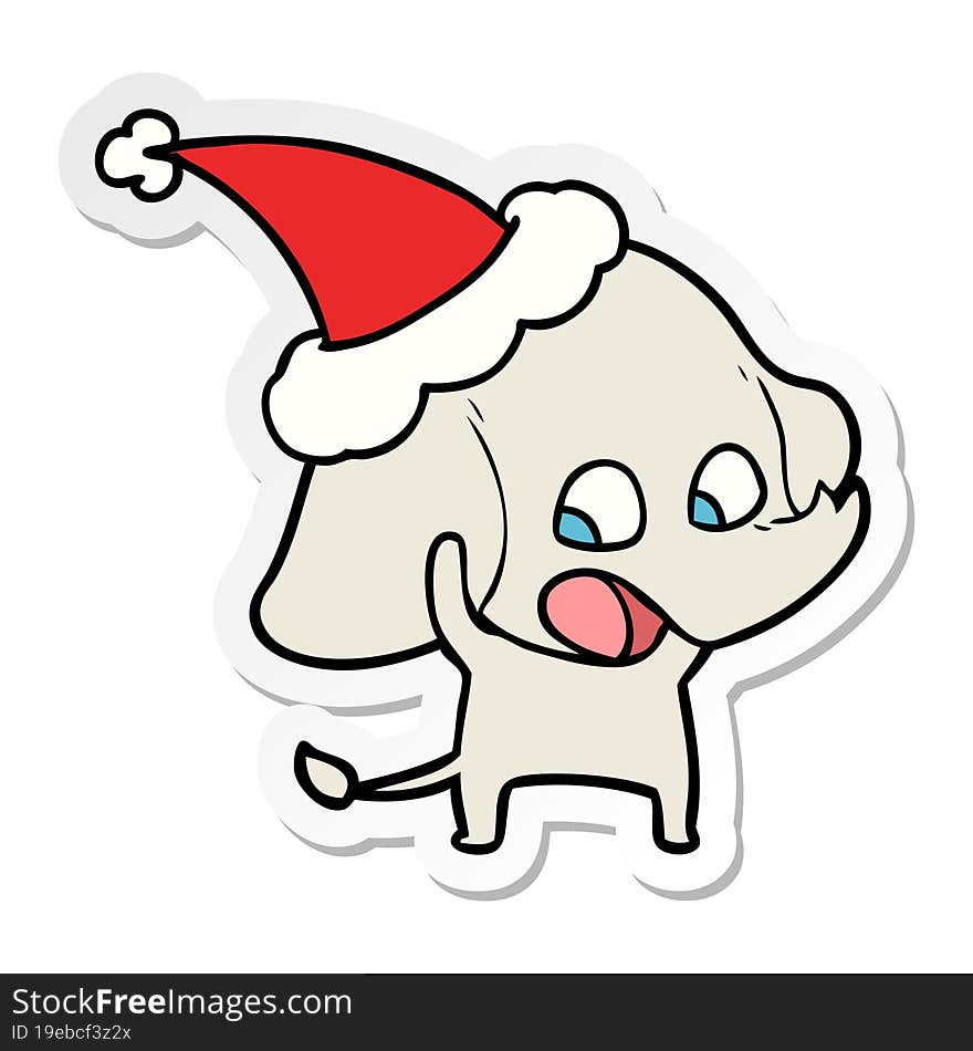 cute sticker cartoon of a elephant wearing santa hat