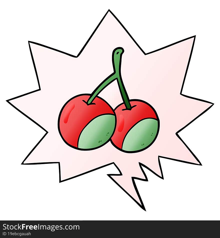 cartoon cherries and speech bubble in smooth gradient style