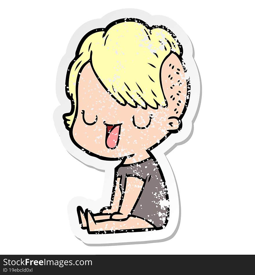 distressed sticker of a cute cartoon girl with hipster haircut