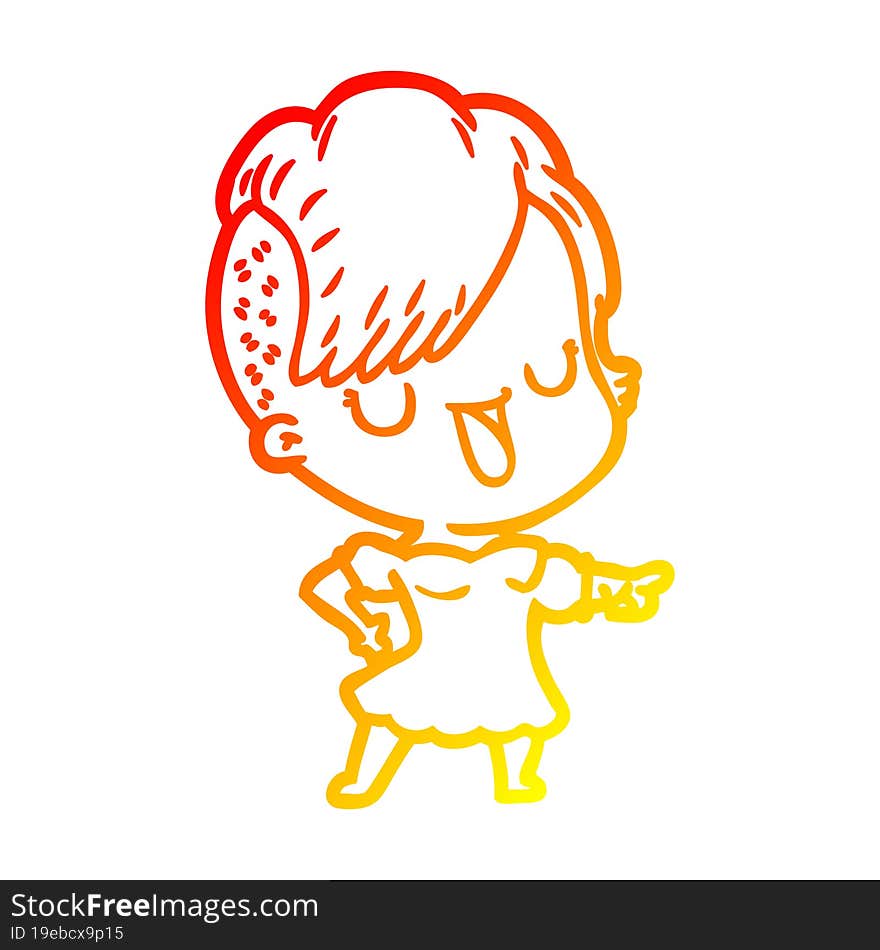 Warm Gradient Line Drawing Cute Cartoon Girl With Hipster Haircut