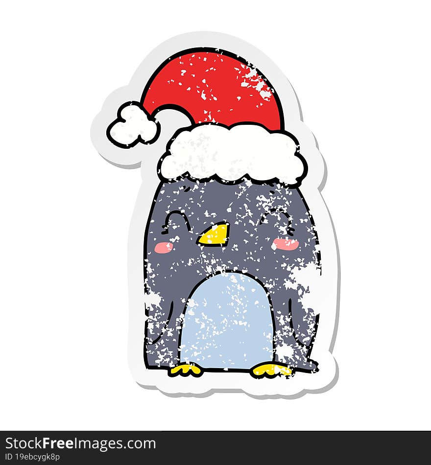 distressed sticker of a cute christmas penguin