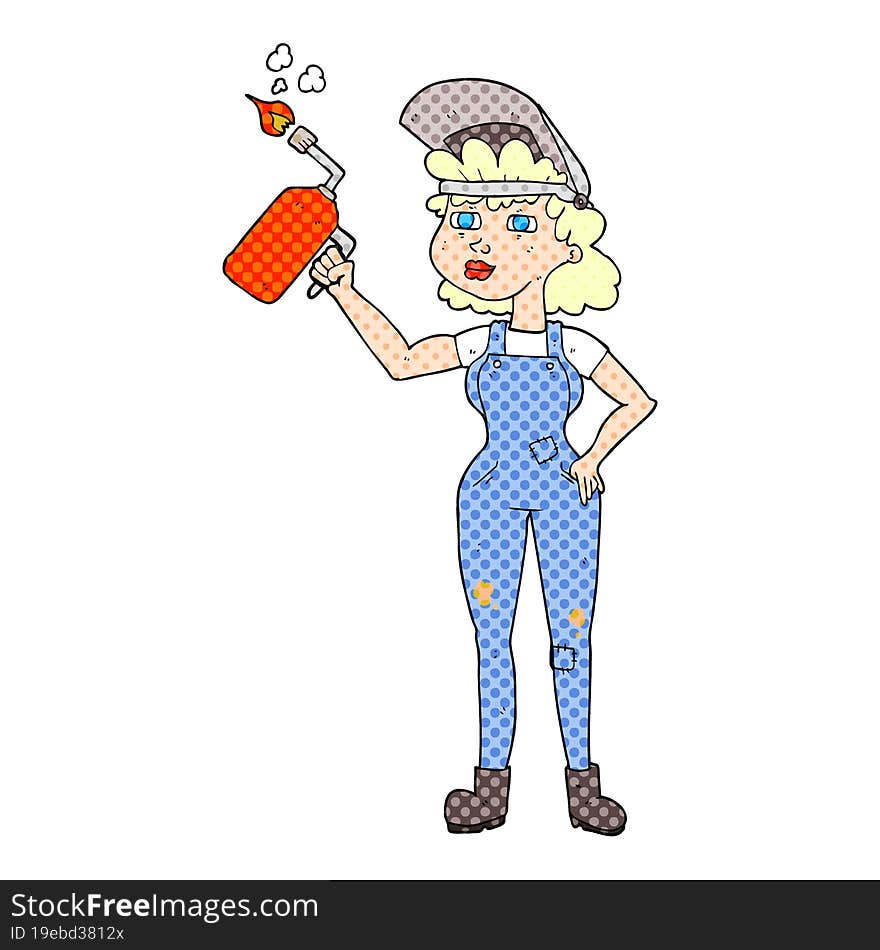 cartoon woman welding