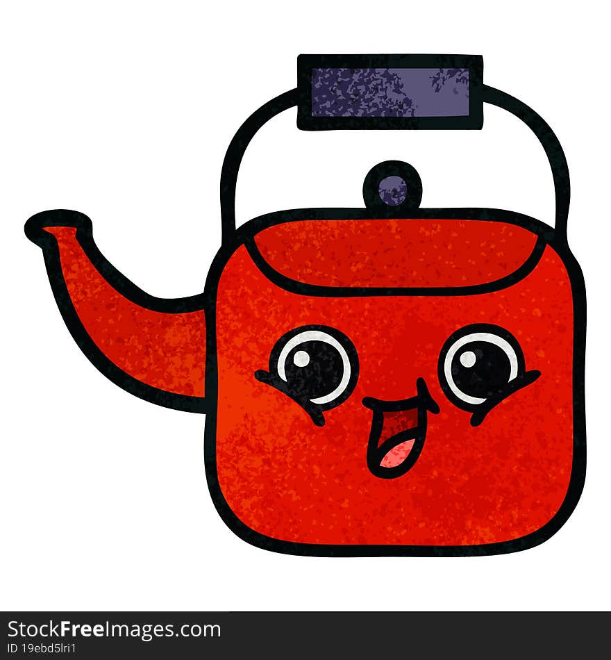 retro grunge texture cartoon of a kettle