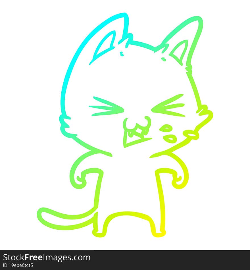 cold gradient line drawing cartoon cat hissing