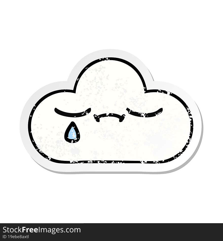 distressed sticker of a cute cartoon sad cloud