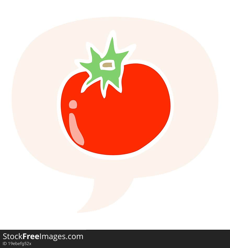 cartoon tomato and speech bubble in retro style