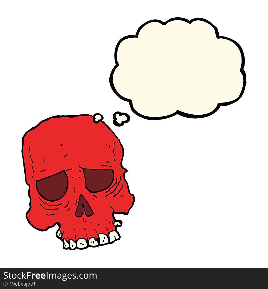 cartoon spooky skull with thought bubble