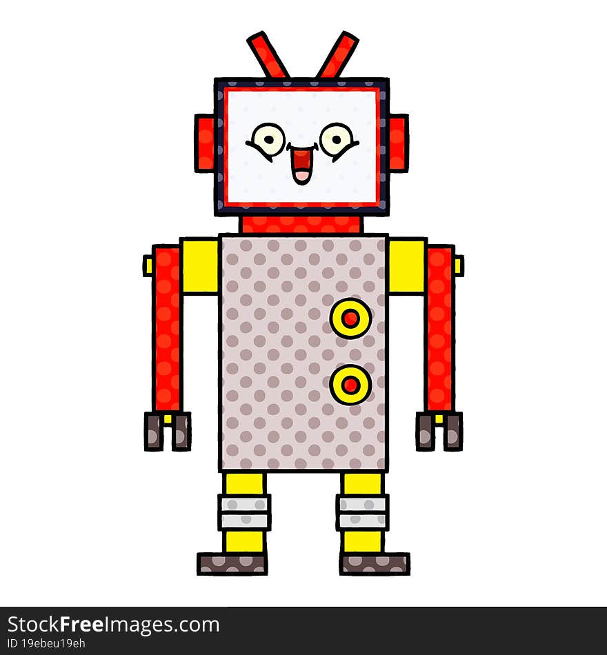 comic book style cartoon happy robot