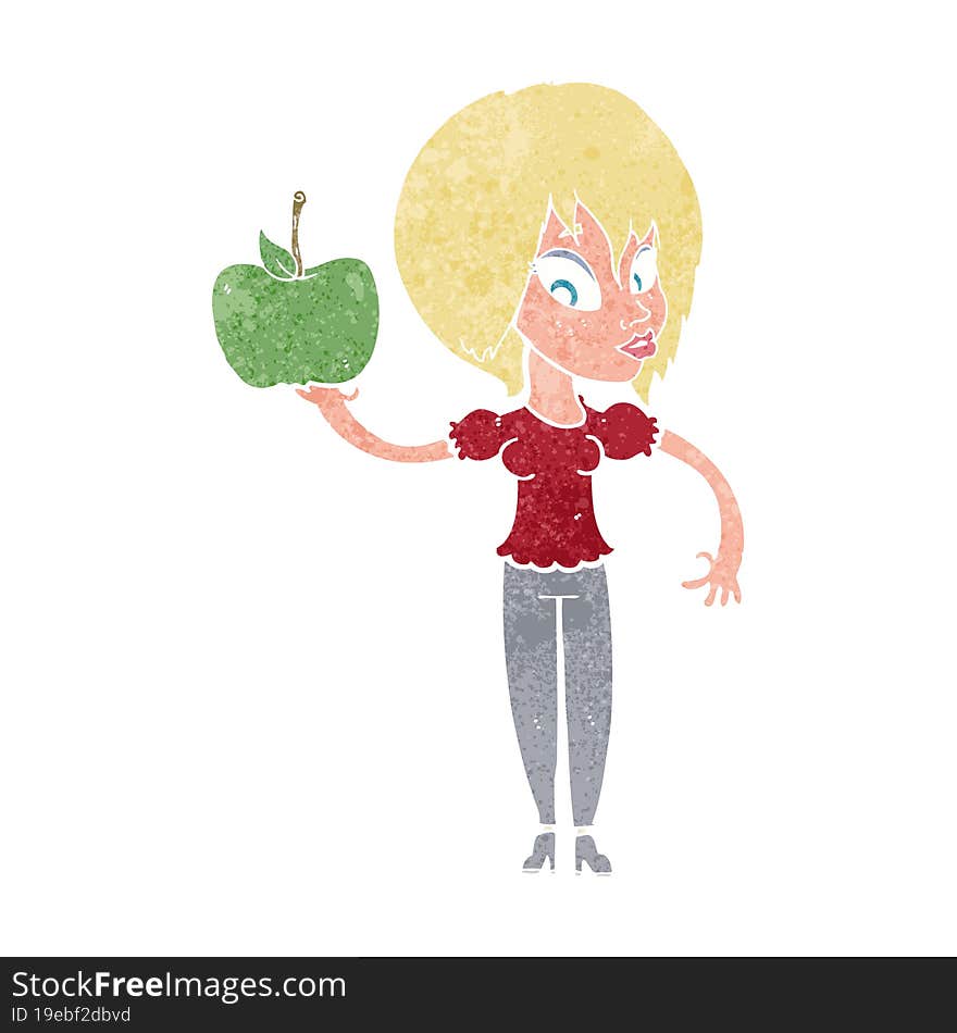 cartoon woman holding apple