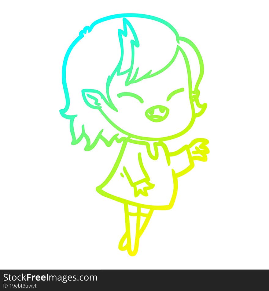 cold gradient line drawing of a cartoon laughing vampire girl