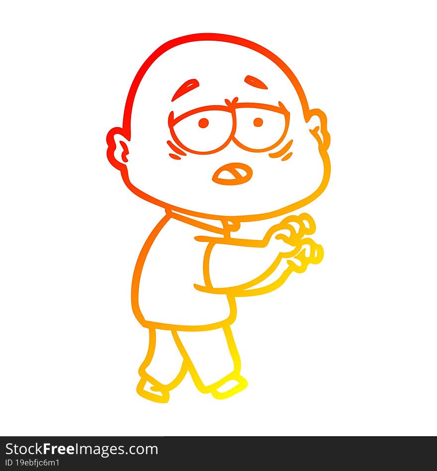 warm gradient line drawing cartoon tired bald man