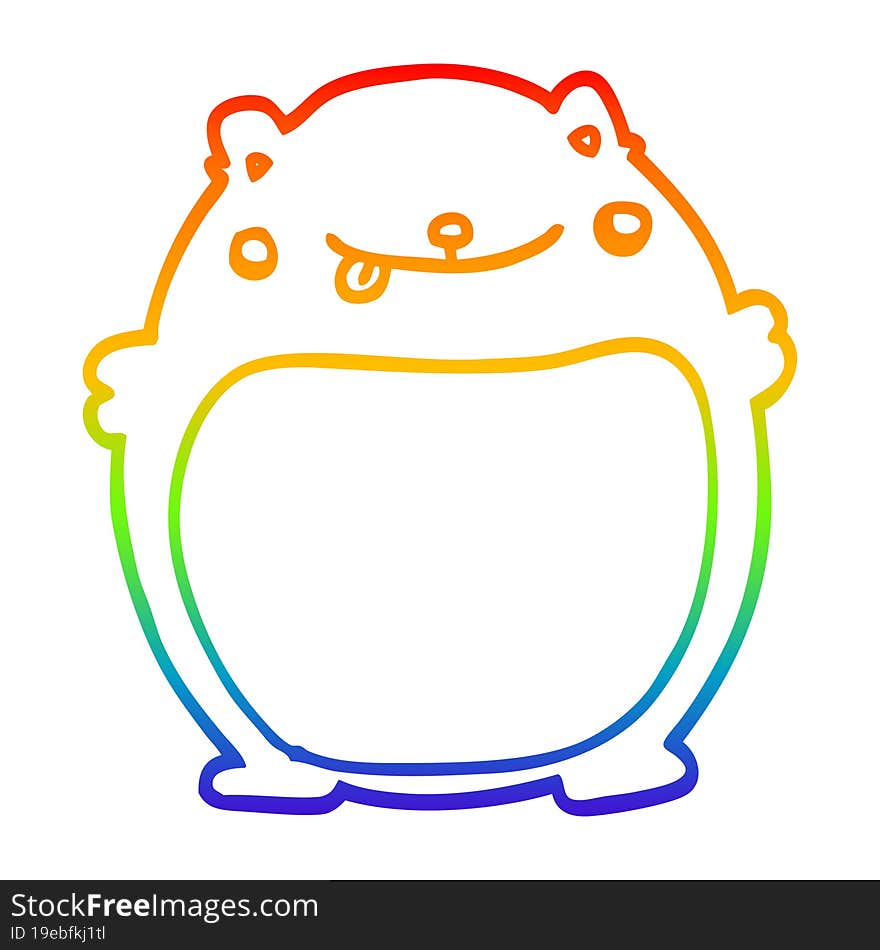 rainbow gradient line drawing of a cartoon fat bear