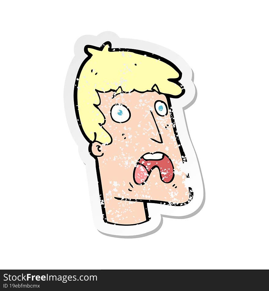 retro distressed sticker of a cartoon shocked man