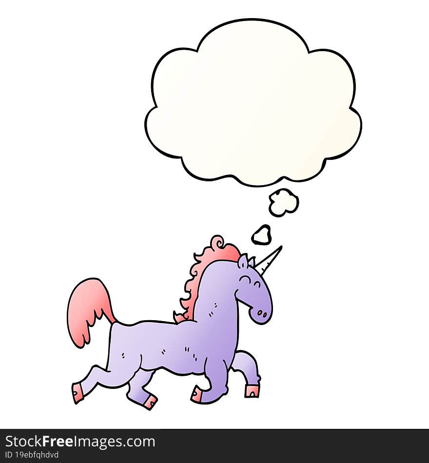 cartoon unicorn and thought bubble in smooth gradient style