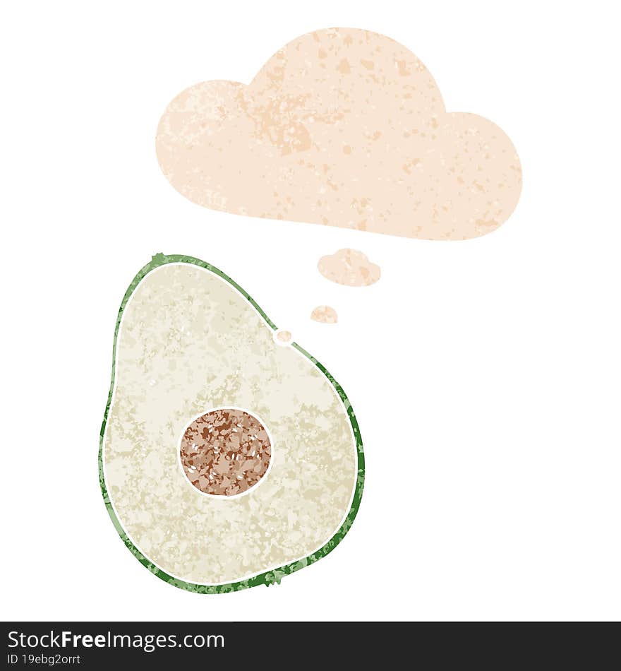 Cartoon Avocado And Thought Bubble In Retro Textured Style