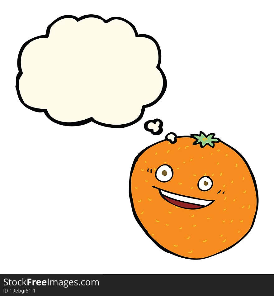 Happy Cartoon Orange With Thought Bubble