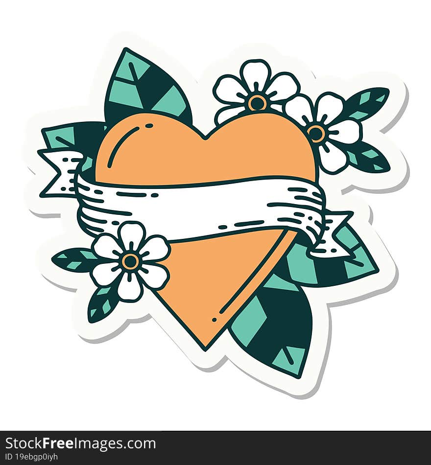 Tattoo Style Sticker Of A Heart And Banner