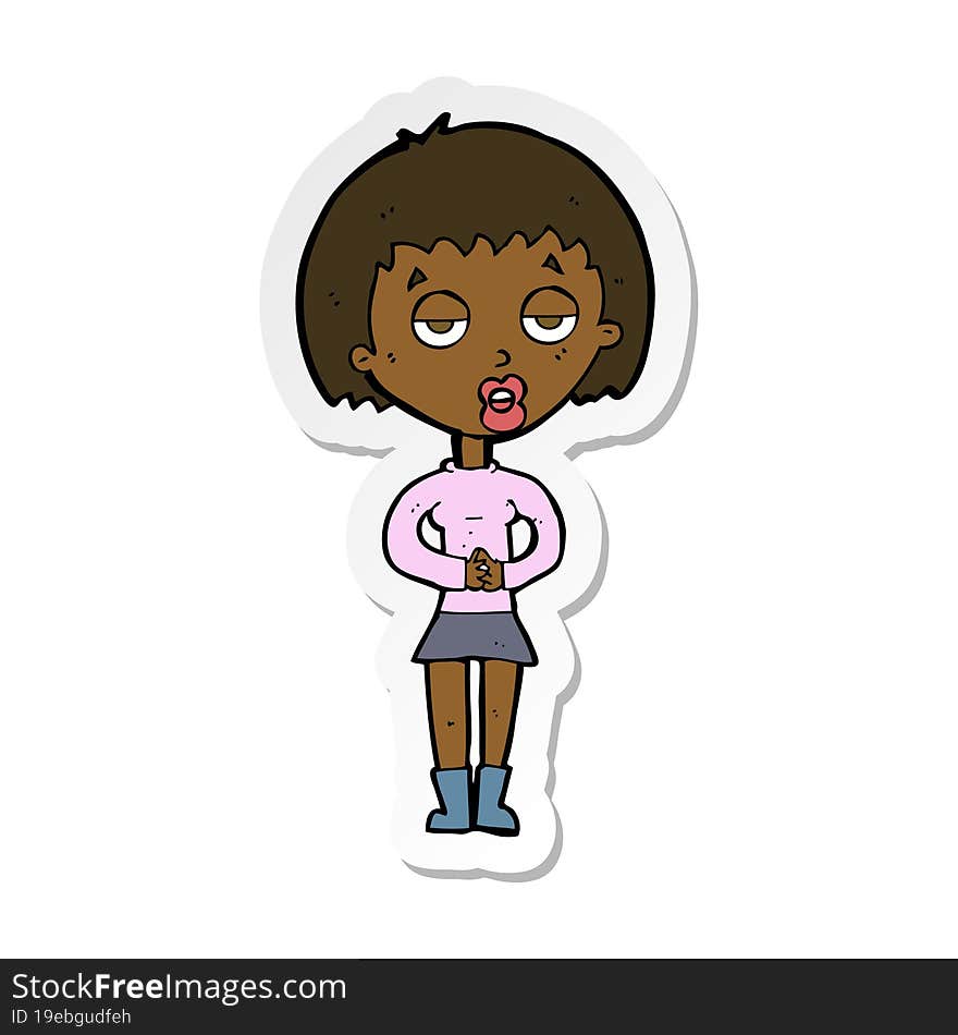 sticker of a cartoon bored woman waiting