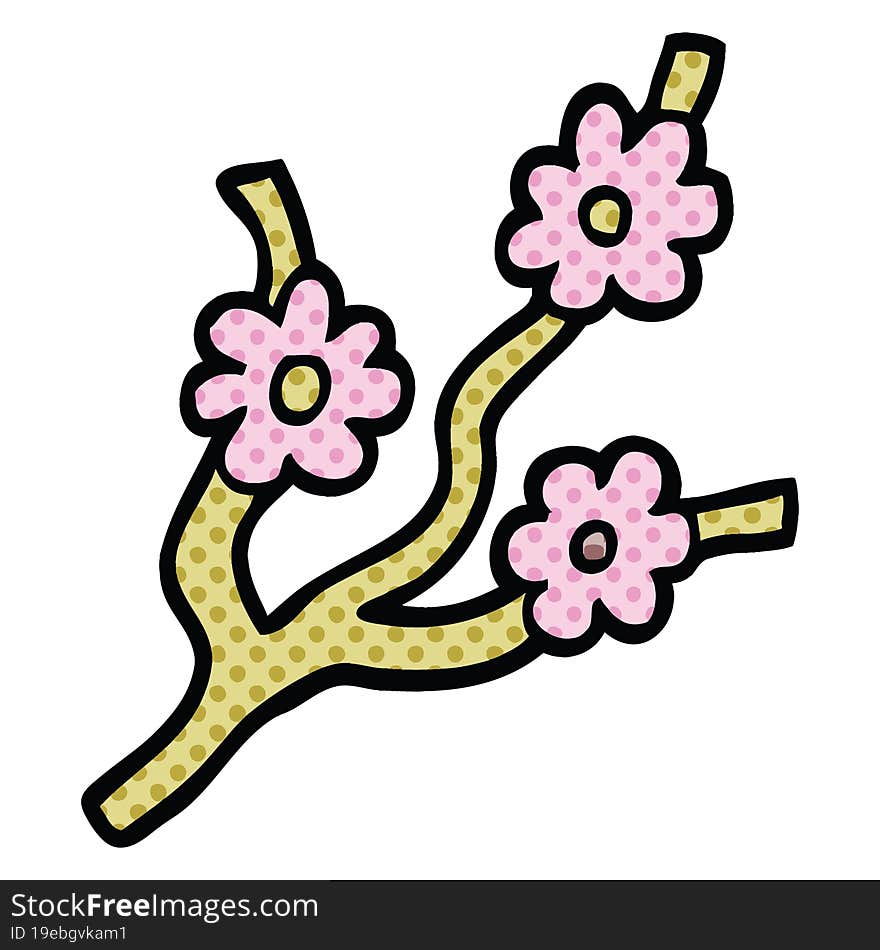 comic book style cartoon branches with flowers