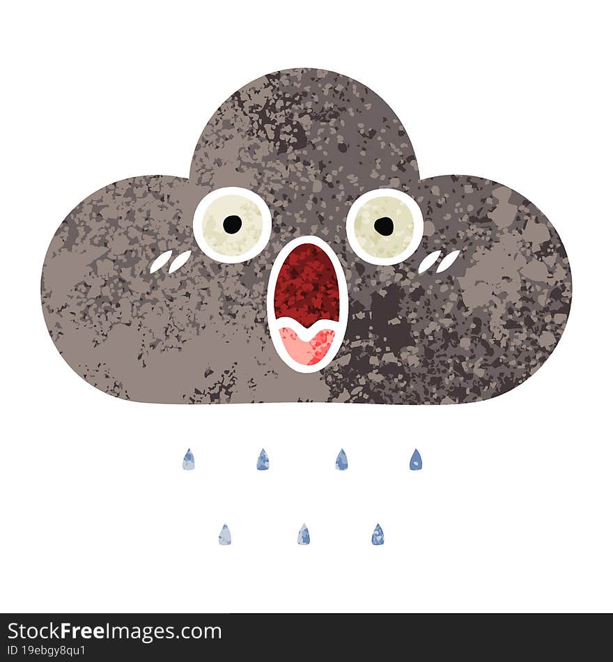 retro illustration style cartoon of a storm rain cloud