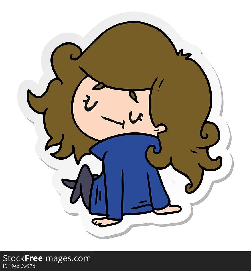 sticker cartoon illustration of a cute kawaii girl. sticker cartoon illustration of a cute kawaii girl