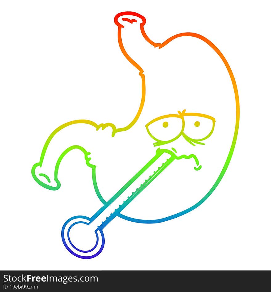 rainbow gradient line drawing cartoon upset stomach