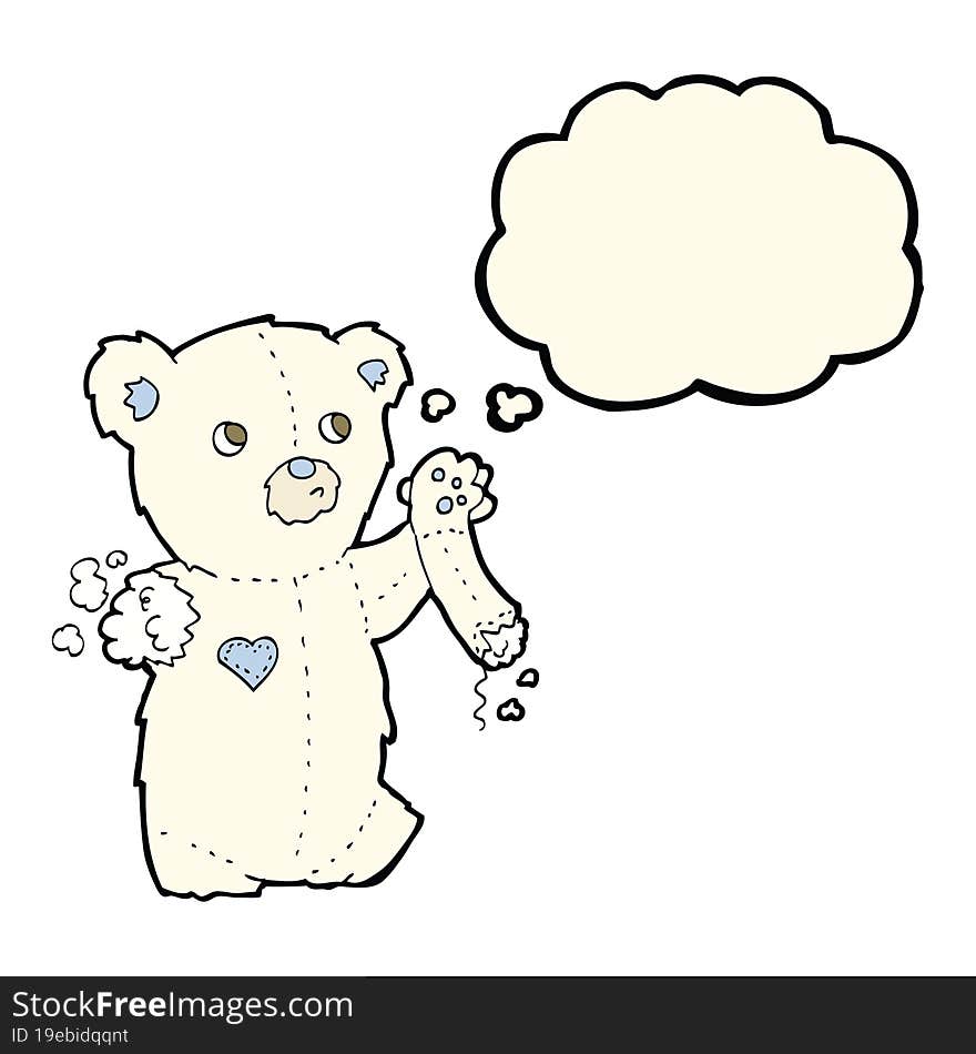 Cartoon Teddy Polar Bear With Torn Arm With Thought Bubble