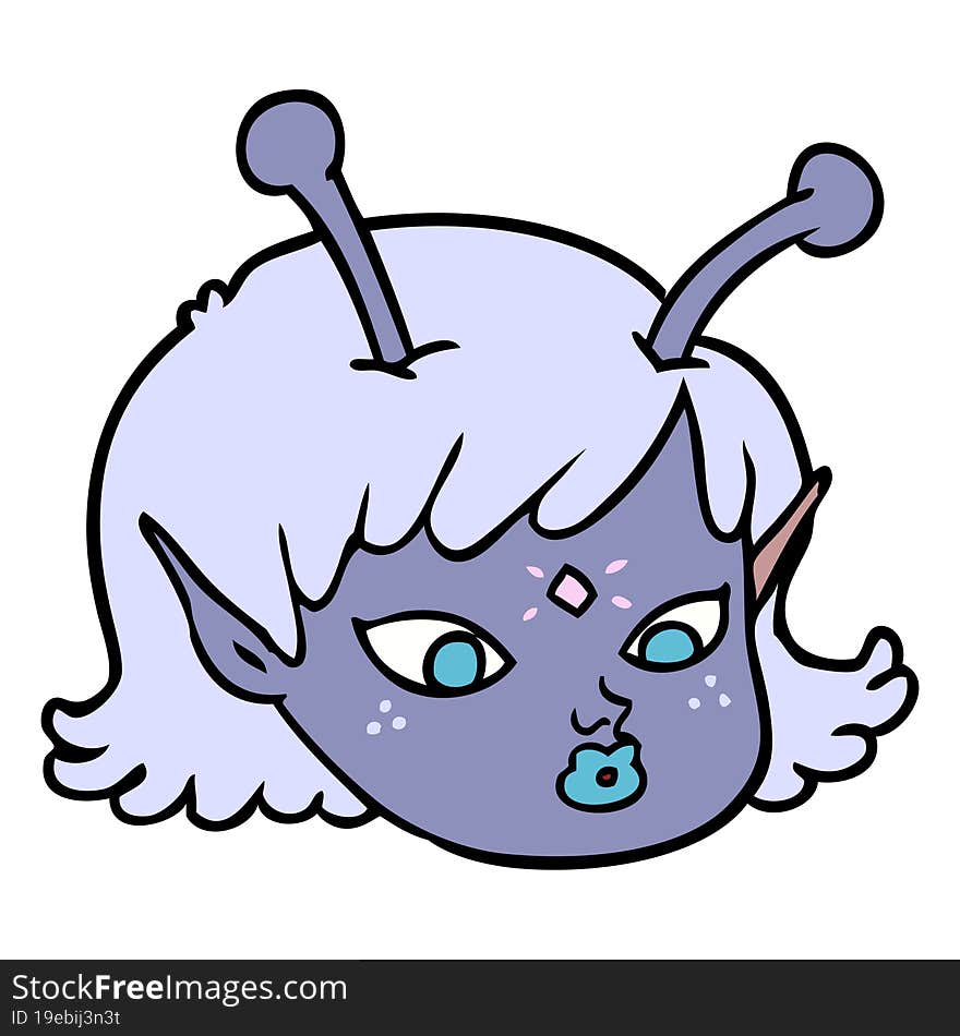 cartoon alien space girl face. cartoon alien space girl face