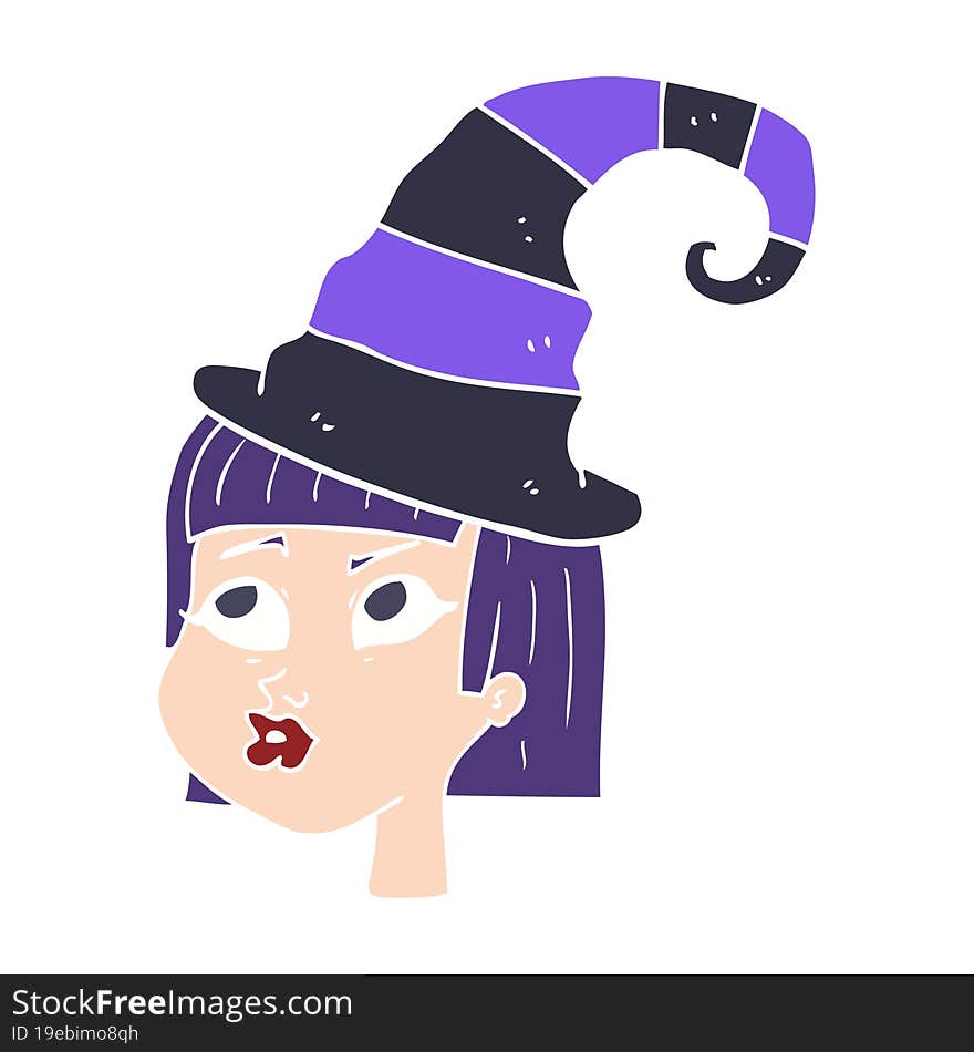 flat color illustration of a cartoon witch