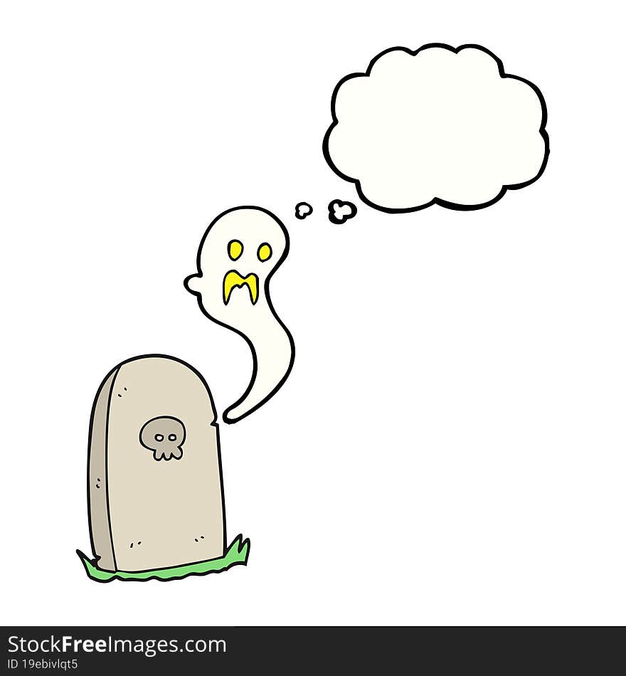 Thought Bubble Cartoon Ghost Rising From Grave