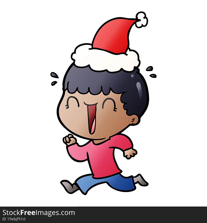 laughing gradient cartoon of a man wearing santa hat