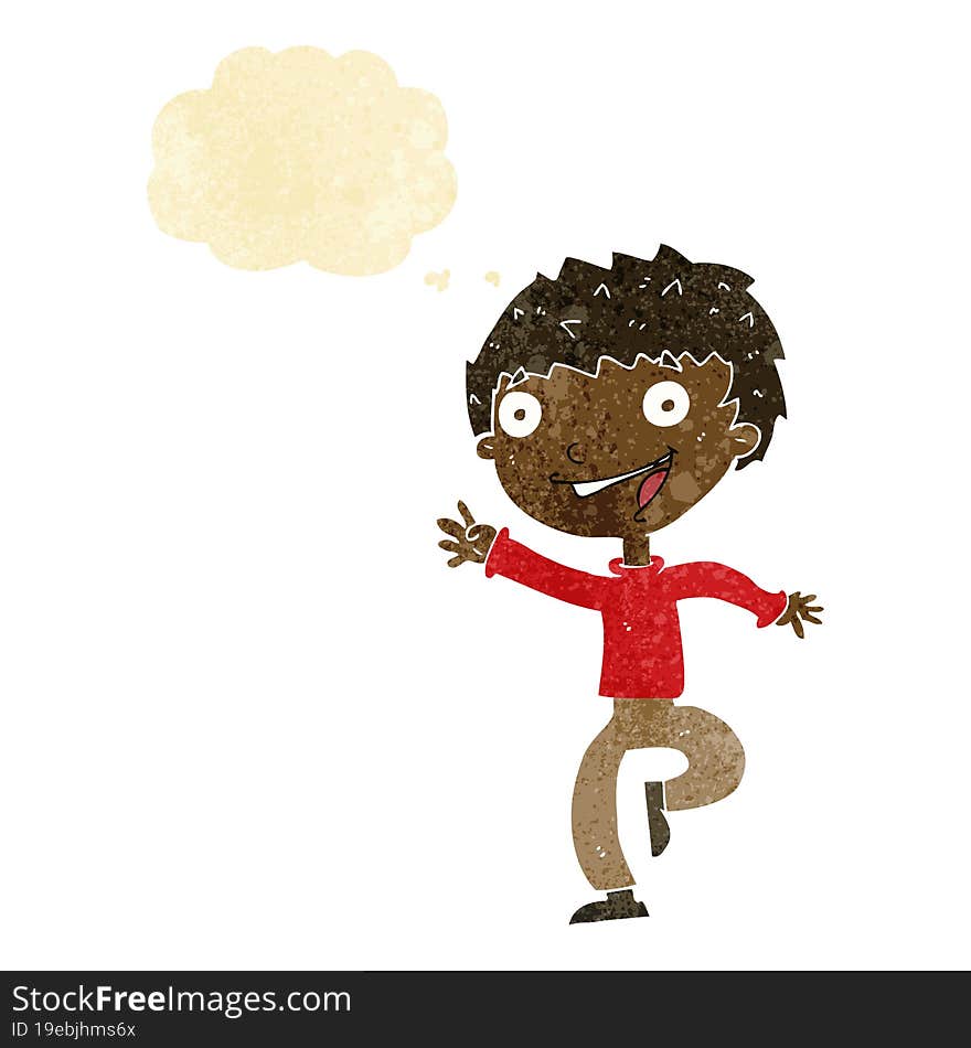 cartoon excited boy with thought bubble