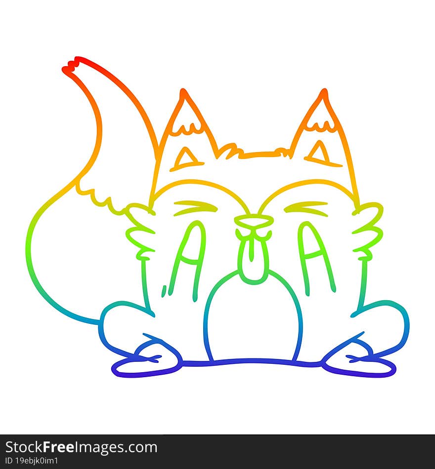 rainbow gradient line drawing of a funny cartoon fox